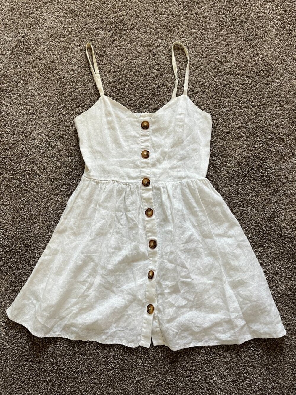 Reformation Linen Mini Dress Off White Spaghetti Straps V-Neck Button Up Size 0